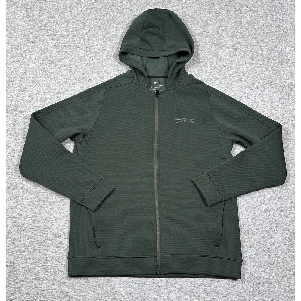 Sun Day Red Hoodie Mens Size Medium Green Full Zip Performance Stretch Golf